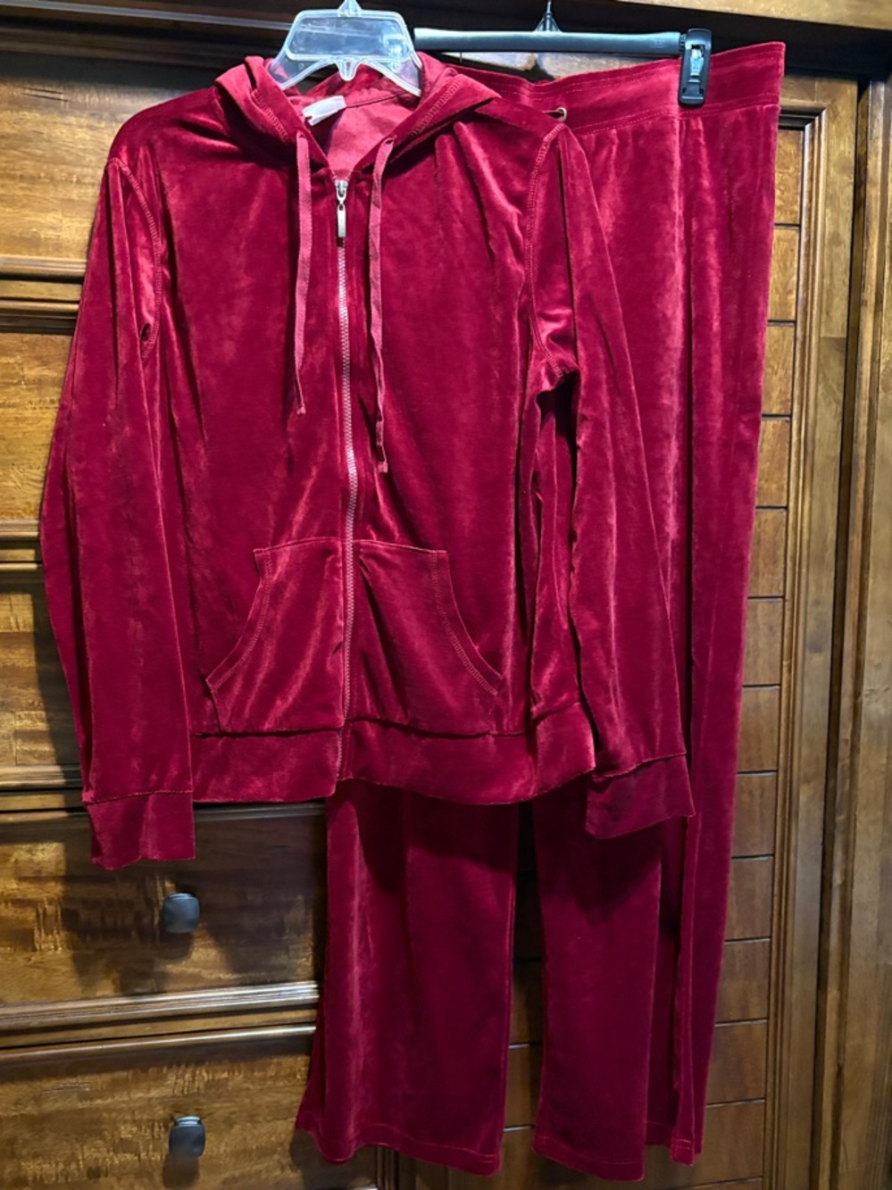Danskin Now Velour Zip Hoodie & Pants Set - Ruby Red